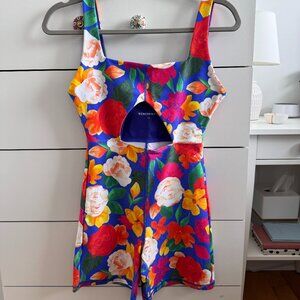 WeWoreWhat Printed Cutout Stretch Active Gym Romper One Piece Unitard Bodysuit